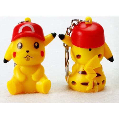 TARAKA TOMY LED Pokemon Keychain Light Sound Bulbasaur Charmander Pikachu Figures Key Ring Pendant