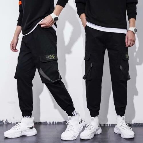 Mens Cargo Pants Kpop Streetwear Reflective Letters Joggers Men Trousers Harem Pants Casual Men Clothing Elastic Waist Men Pant
