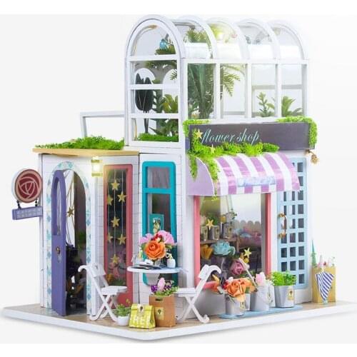 DIY Wooden Dollhouse Miniature Furniture With LED Light Kit Windmill Flower House Doll Houses Assemble Toy Birthday Gift Casa