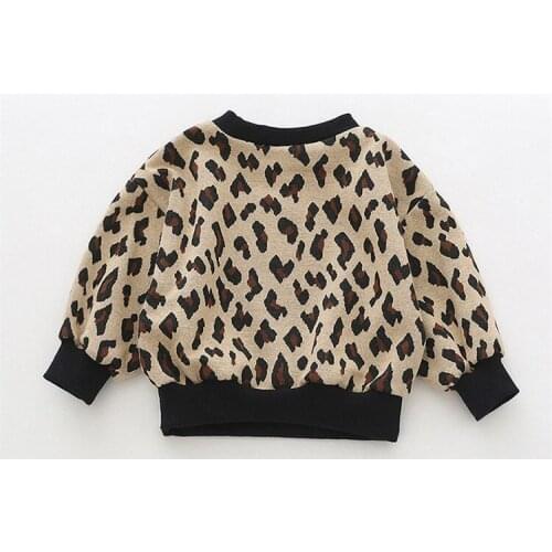 Korean Kids Leopard Print Long Sleeve T Shirts for Girls 1 2 3 4 5 Years Children Loose Bat T-shirt Baby Girl Cotton Sweatshirt