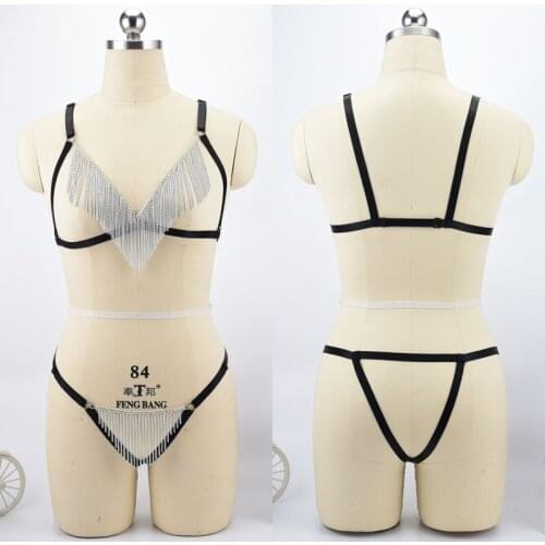 Erotic Harness Set Women Crop Top Harness Bra + Harness Panties Adjustable Cage Bra Bondage Lingerie Fetish Wear N0100