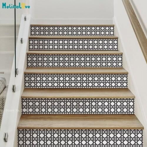 Geometric Vinyl Staircase Wall Stickers Tightly Connected Pattern Self-adhesive Decor Beautiful Art Decals Gift YT6237