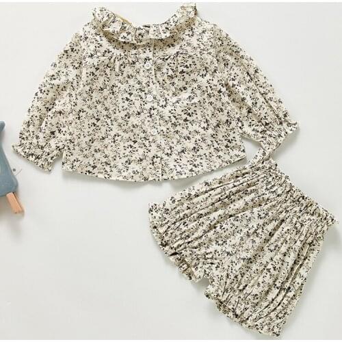 Korean Style Spring Autumn Infant Baby Girls Clothing Sets Cotton Flowers Long Sleeve Shirt +Shorts Toddler Baby Clothes Suit