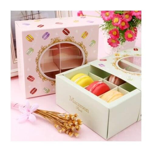 10/20/40pcs/lot pink/green Macaron box with transparent window dessert macarons pastry packaging boxes event party supplies