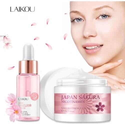 LAIKOU Sakura Serum And Collagen Face Cream Cherry Blossom Essence Moisturizing Whitening Shrink Pores Anti-Aging Face Care Set