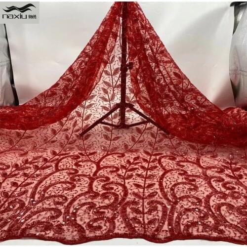 Madison New Arrival Embroidery African Beaded Lace Fabric 2021 High Quality Sequins Lace French Nigerian Mesh Lace Fabrics