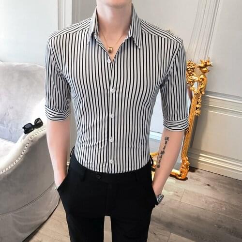 Hot Sale Summer Men Casual Shirt Fashion 2020 Half Sleeve Striped Shirts For Men Slim Fit Business Formal Wear Blouse Men 3XL-M