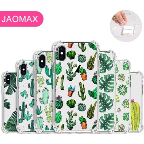 Jaomax Summer Soft Silicone Banana Leaves Cactus Plant Phone Case For iPhone 11 Xs Max 7 8 6S Plus Transparent Cover Coque