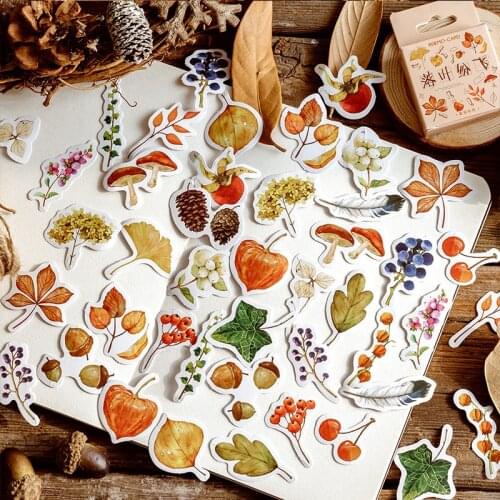 46pcs/pack Cute Fallen Leaves Decorative Stickers Scrapbooking DIY Diary Album Stick Label Decor Stationery Kids Gift