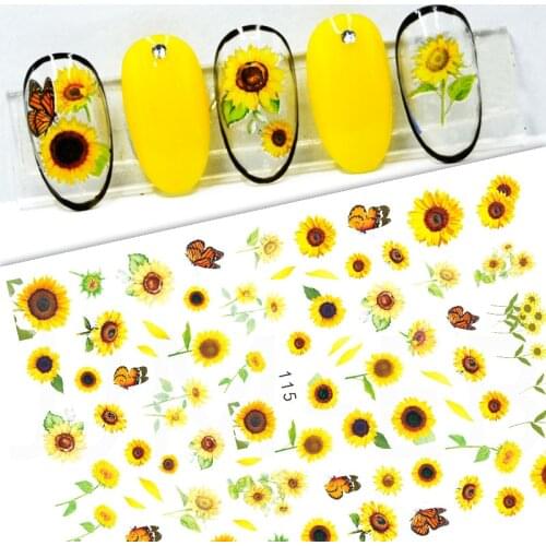 Sunflower Nail Stickers Floral Flower Nail Art Water Decals Transfer Foils for Nails Supply Watermark Small Design Manicure