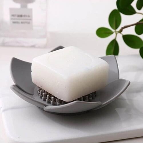 Non-slip Silicone Soap Box Lotus Shape Portable Simple Holder for Water Draining Soap Dish Bathroom Accessories