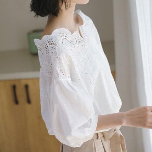 New Blouse Women Clothing Hollow Crochet Female Korean Shirts Ladies Blusas Tops Shirt White Blouses Loose Fit Tops X18