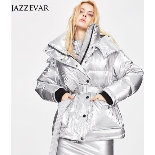 JAZZEVAR 2021Winter new thick mid-length waist white duck down down jacket womens laces are thin and warm