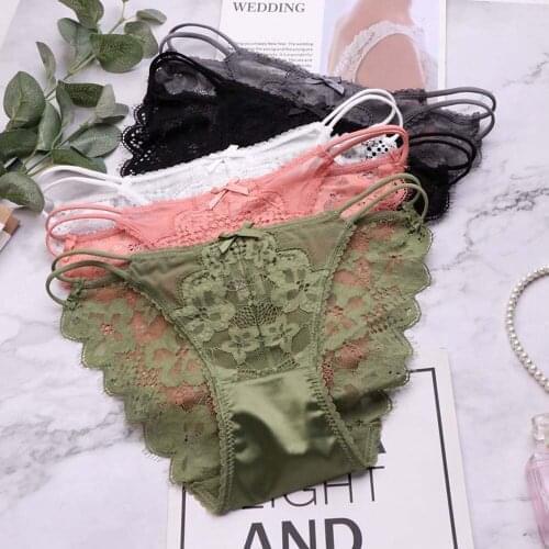 NEW Lace Ladies Panties Sweet And Sexy Hot Pure Cotton Bottoming Bandage Thong Hollow Jacquard Low-waist Womens Briefs