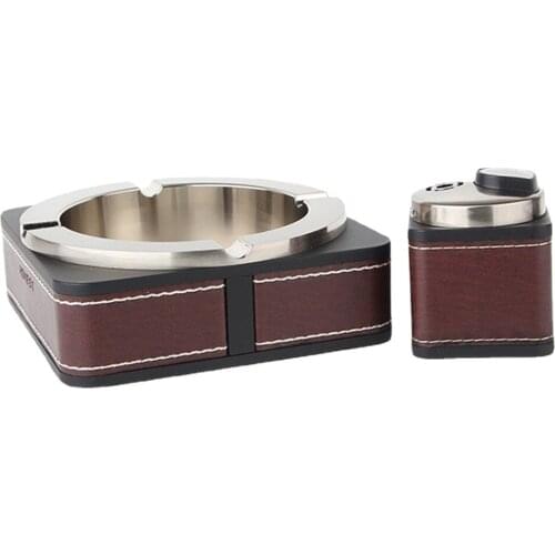 Ashtray + Lighter Set Smoking Tools Office And Household Cigarette Accessories Gadgets For Men Temperament Gift Stainless Steel