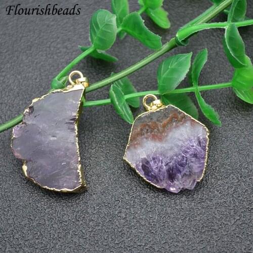 Natural Amethyst Stone Pendant Flat Moon / Geometric Shape Gemstone DIY Jewelry Making Necklace Supplies