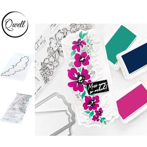 QWELL Metal Cutting Dies Match Clear Silicone Stamps Beautiful Flowers Outline Cursive Words DIY Craft Scrapbooking 2020