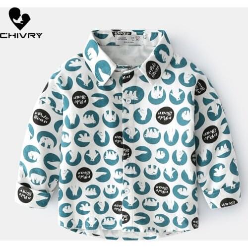 New 2021 Spring Autumn Kids Boys Fashion Lapel Long Sleeve Shirts Baby Boys Cartoon Print Breathable Button Tops Shirts Clothing