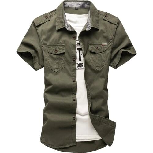 2020 New Mens Cargo Tactical Shirts 100% Cotton Short Sleeve Work Brand Military Shirt Chemise Plus size 5XL