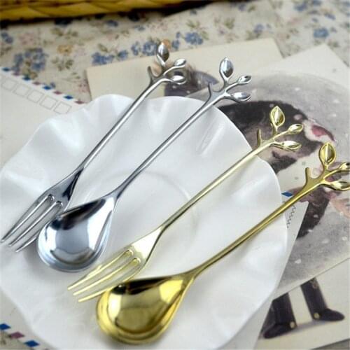 Chic Stainless Steel Coffee Spoon Branch Shape Dessert Spoon Metal Ice Cream Candy Tea Spoon Vintage Royal Tableware