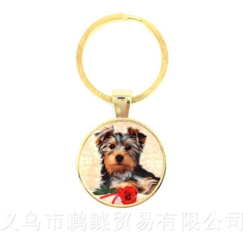 Schnauzer Picture Keychains 25mm Round Glass Dome Animal Pattern Series Pendant Dog Lover Creative Gift Handmade Keyring