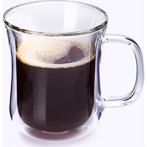 Double wall glass cup with handle coffee mug bicchieri vetro colorati copo heat-resistant simple caneca