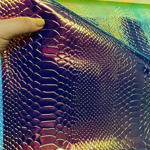 Bag PU Faux Leather Laser Holographic Snake Pattern Yardage Fabric