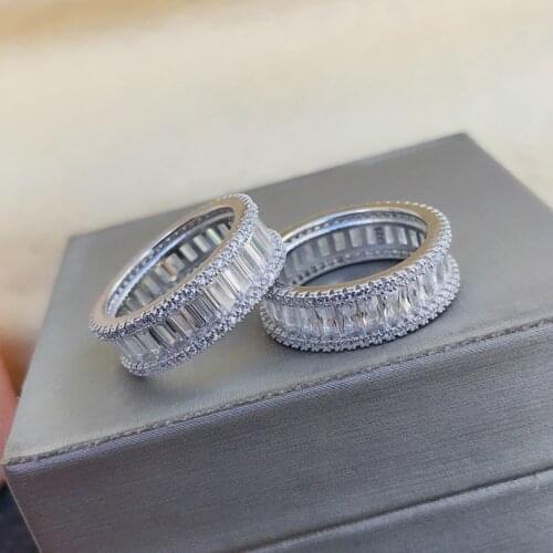 Solid 925 Sterling Silver Simulated Moissanite Diamond Round Circle Wedding Engagement Finger Ring Fine Jewelry