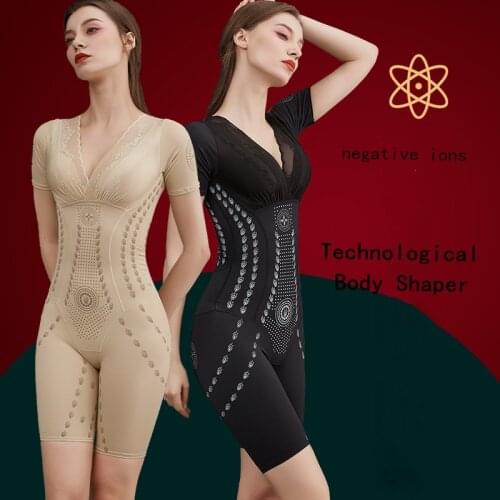 Womens short-sleeved one-piece shapewear, caffeine material, belly-lifting underwear, technology maintenance and body underwear