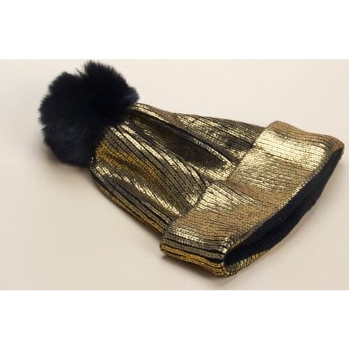 Girls' winter knitted cap with golden wool ball knitted cap winter wool cap knitted Cap Christmas cross border gift