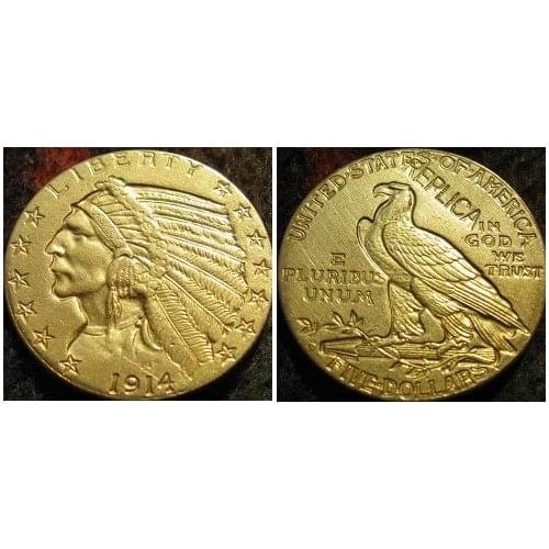 5 GOLD Indian Half Eagle 1914-D copy coins