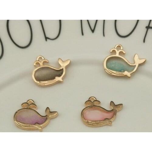 10pcs 15x20mm Gold jewelry making accessories animal enamel whale charms personal earrings pendant handmade DIY golden material