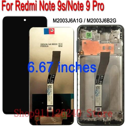 100% Tested For Redmi Note 9s LCD Display with Touch Screen Digitizer Assembly Frame For Xiaomi Redmy Note 9 Pro Repair Part