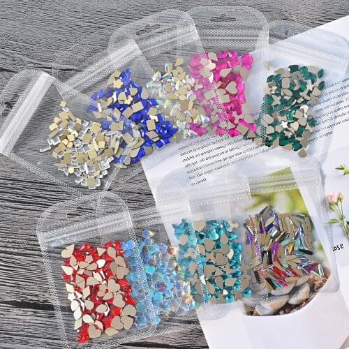 100pcs/Bag Mixed Shape Flatback Loose Rhinestones AB Color/Blue/Pink/Aurora/Green/Red Glass Stones DIY Nail Art Decorations SY-3