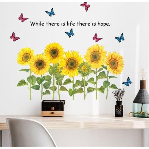 2021 English Sunflower Butterfly Wall stickers Paste for Living Room Bedroom Background Wallpaper Home Decoration Wall Sticker