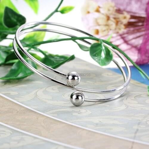 3pcs Lot New style Stainless Steel Round Ball Charms Bracelet Bangle Jewlery Women Fashion Jewelry Gifts