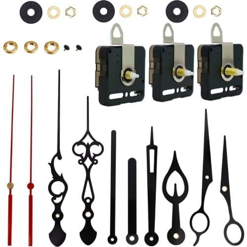 3 Pieces High Torque Long Shaft Quartz Clock Movement Mechanism Kit with 4 Different Pairs of Hands Repair Parts Replacement