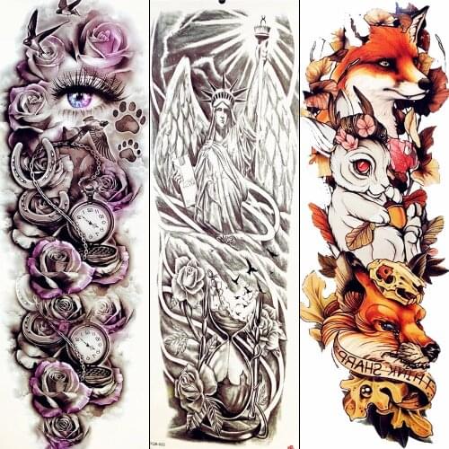 48x17CM 25 Pattern Animal Black Angel Flower Temporary Tattoo Full Arm Purple Tattoo Stickers Girls Women Sexy Summer Legs Tatoo