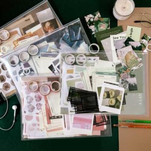 64pcs/set Literary Album Series Tape Sticker Material Paper Set Simple Decoration Basics Journal Ins Writable Diary