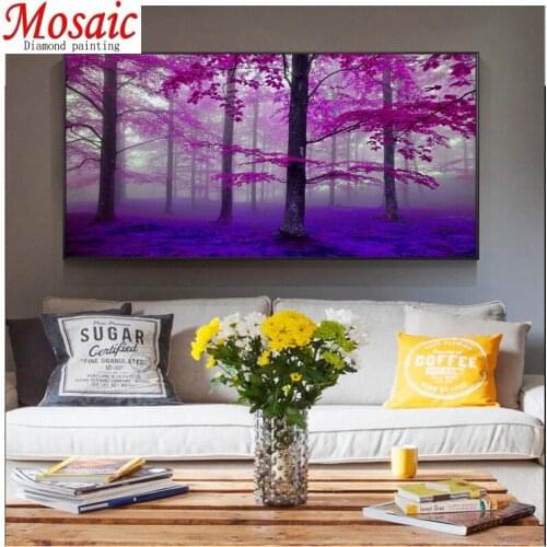 DIY 5D Diamond Painting purple tree Full Square Round drill Craft Kits Beaded Rhinestone Picture Forest Landscape Home Decor