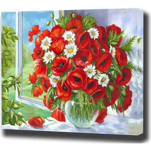 Mosaic art Diamond Painting poppy Diamond Embroidery Red Flowers Window cross Stitch Full Square round drill RhinestoneZP-2247