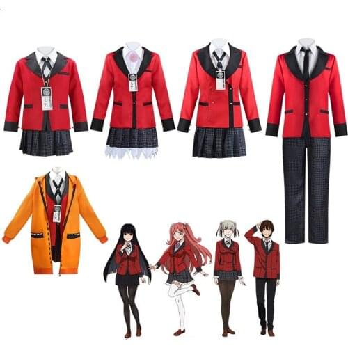 Anime Kakegurui Cosplay Costumes Runa Yomozuki Kakegurui Hoodie School Uniforms Wig Halloween Costume Dress For Women Girls