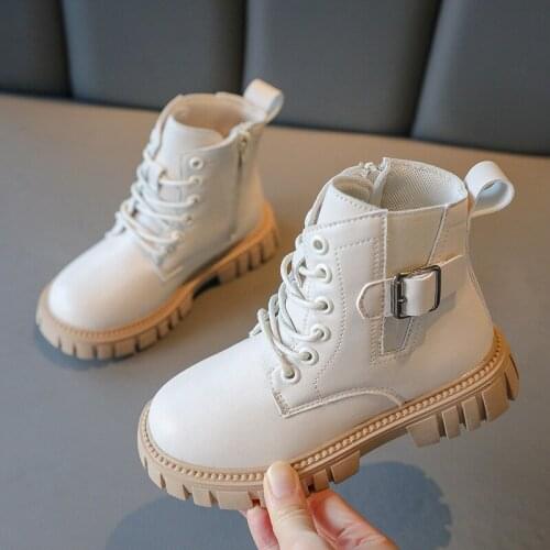 Girls White Boots Boy Martin Boots 2021 New Students Single Antiskid Flat Boots Baby Children Color Short Boat