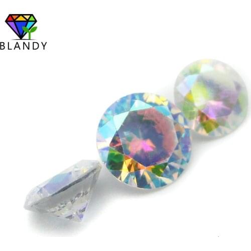 Free Shipping 1.0~10mm Round Shape AB Multicolor Cubic Zirconia Stone Loose Plating AB Color CZ Stone Synthetic Gems For Jewelry
