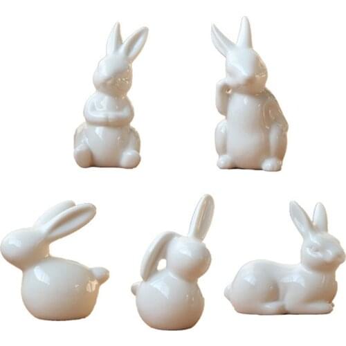 Pure White Easter Animal Miniatures Rabbit Ceramic Figurines Home Decoration China Gift, Modern Statue Desk Ornament HX6D
