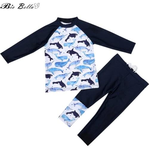 Children Swimsuit Boys Surfing Suit Swimwear For Babies Whale Print Top+Pant Kids Two Piece Swimming Suit 2-7T