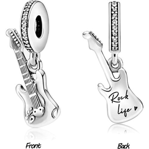 Johnny Hallyday Guitar Pendant Fit Original Pan Charms Bracelet Women Dangle Letters Rock Life Punk Beads for Jewelry Making DIY