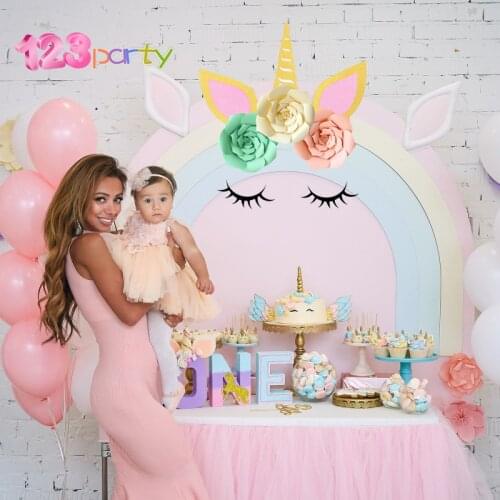 Unicorn Paper Flower Eyelashes Horn Ears Birthday Party Decoration Tools Creative Gifts unicorn Backdrop decor Party Supplies