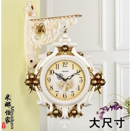 European Double-sided Wall Clock Modern Pastoral Table Two-sided Clock Mute Creative Large American Retro Wall Wall Clocks