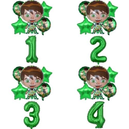6pcs/Lot Ben Theme Foil Balloons Happy Birthday Party Decoration Baby Shower Supplies Game Hero Boy Green Balls Party Kids Toys